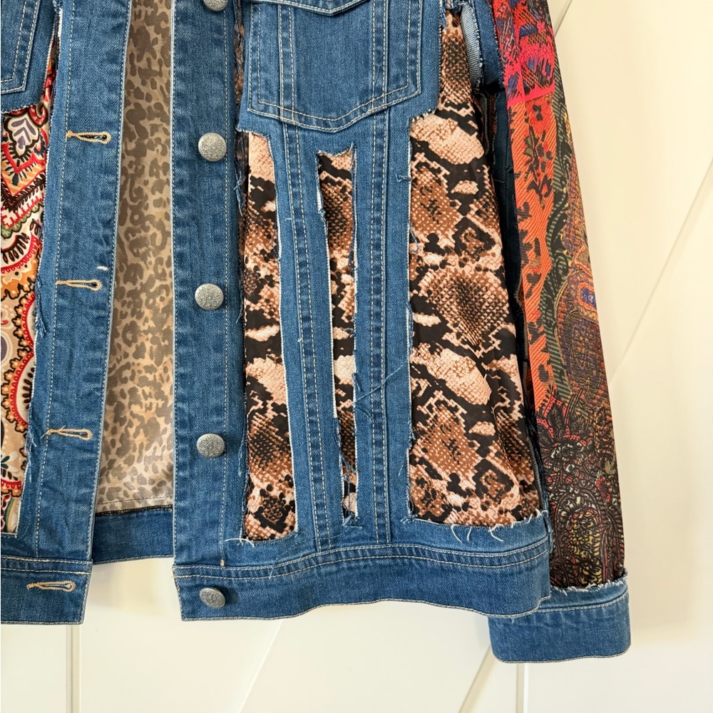 John Mark Point Collar Multi Print Patch Denim Ja… - image 5